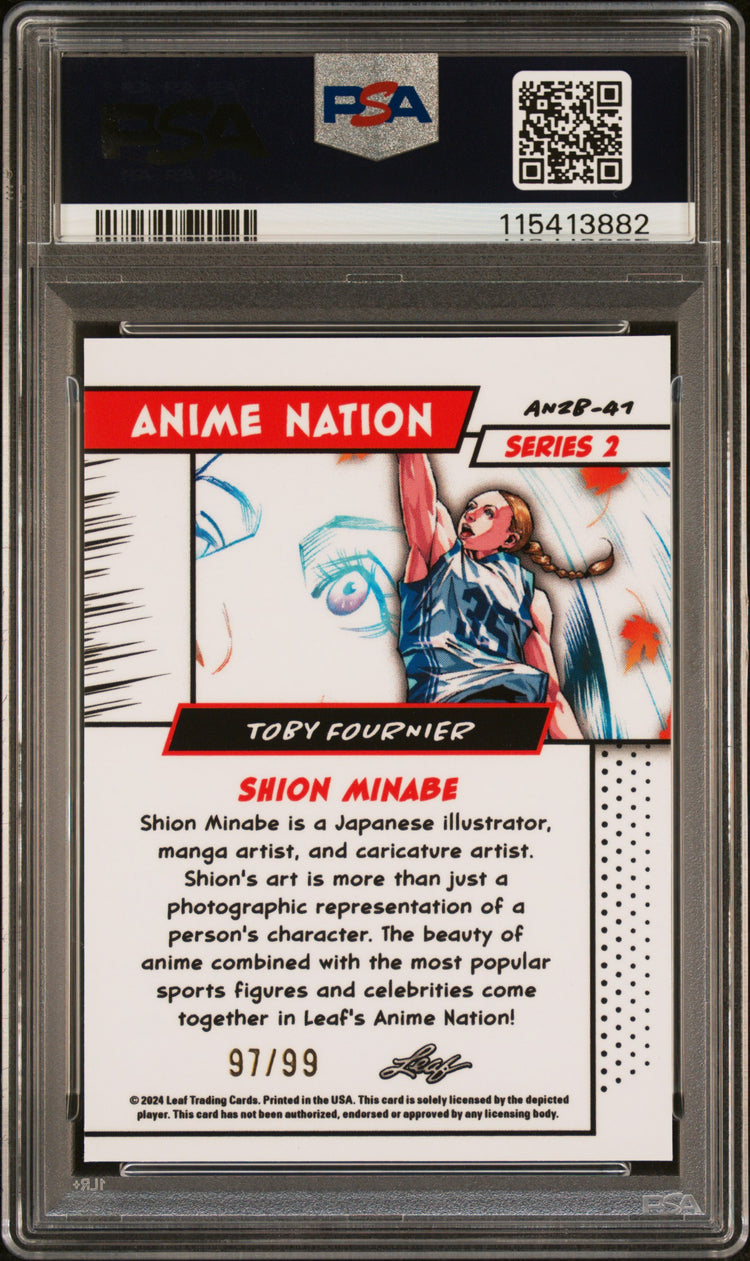 Graded 2025 Leaf Web Exclusives Toby Fournier #41 Anime Nation Series 2 /99 Basketball Card PSA 8 Near Mint