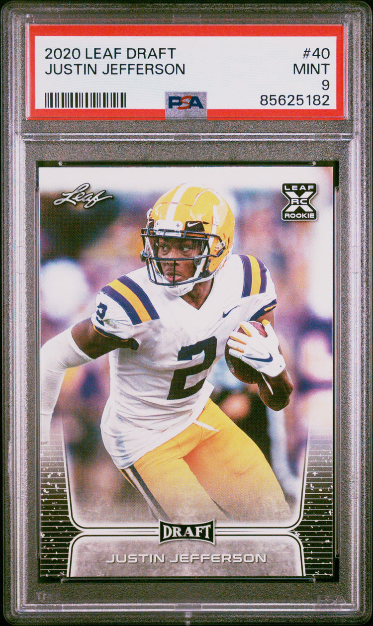 Graded 2020 Leaf Draft Justin Jefferson #40 Rookie RC Football Card PSA 9 Mint