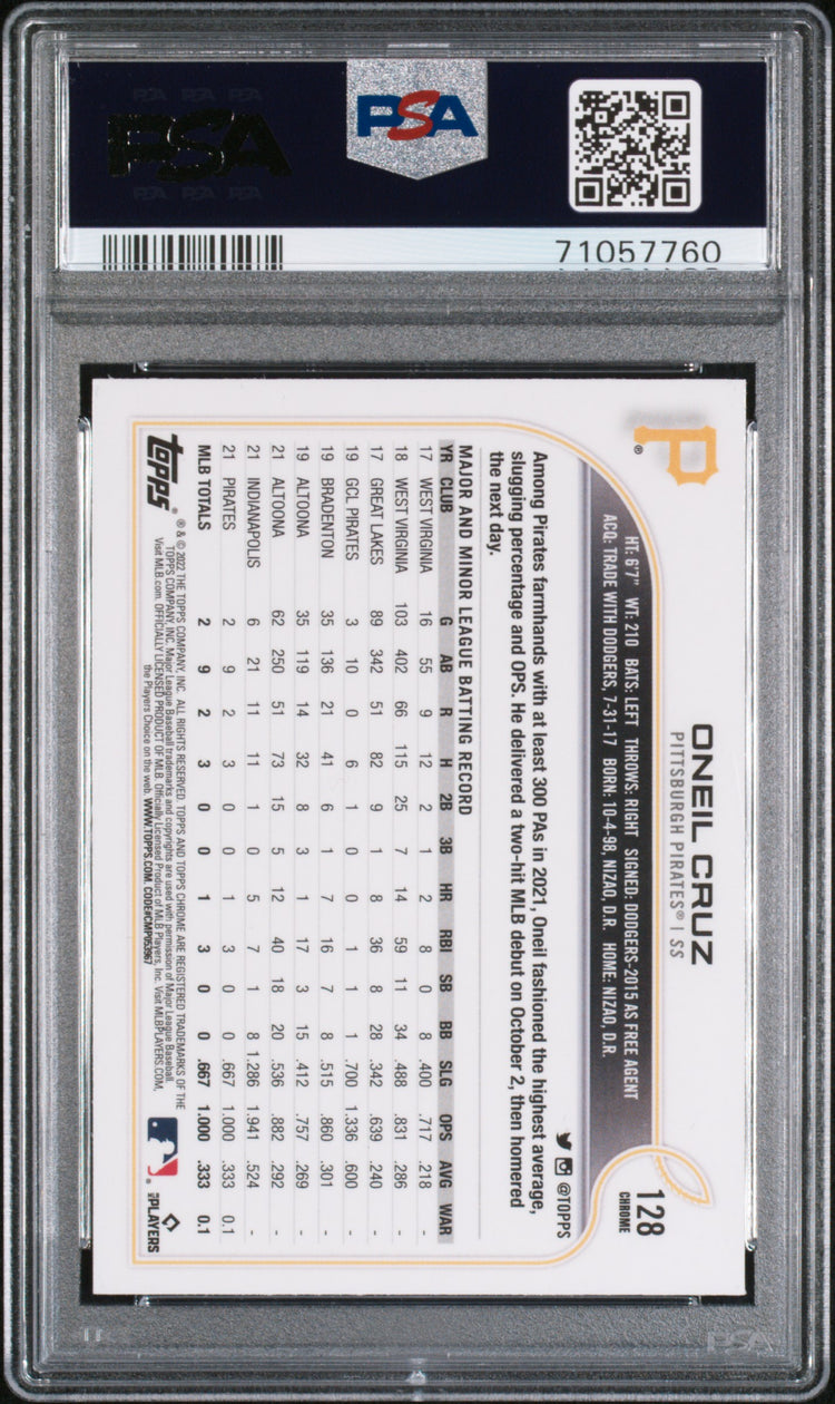 Graded 2022 Topps Chrome Oneil Cruz #128 Rookie RC Baseball Card PSA 10 Gem Mint