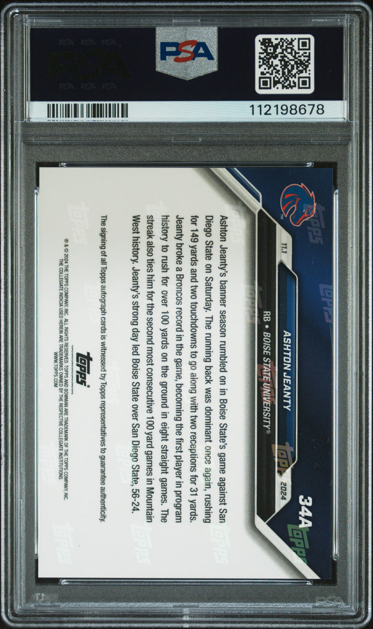 Graded 2024 Topps Bowman U Now Ashton Jeanty #34A Autograph Orange /5 Rookie RC Football Card PSA 10 Gem Mint Auto Grade PSA 10 Gem Mint