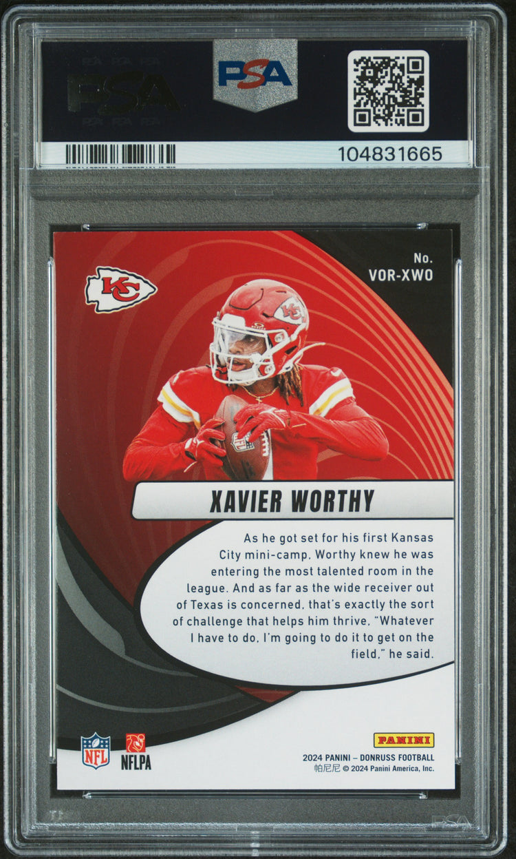 Graded 2024 Panini Donruss Xavier Worthy #VORXWO Vortex Rookie RC Football Card PSA 10 Gem Mint