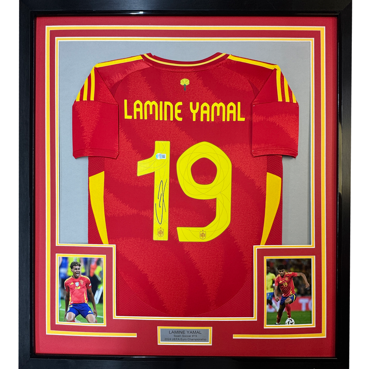 Framed Autographed/Signed Lamine Yamal 35x39 Spain Red World Cup Soccer Futbol Jersey Beckett BAS COA