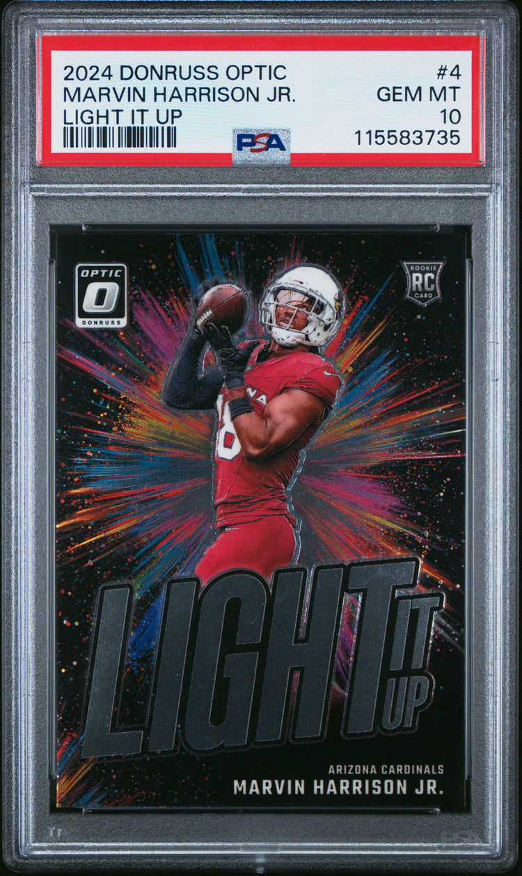 Graded 2024 Panini Donruss Optic Marvin Harrison Jr #4 Light It Up Rookie RC Football Card PSA 10 Gem Mint