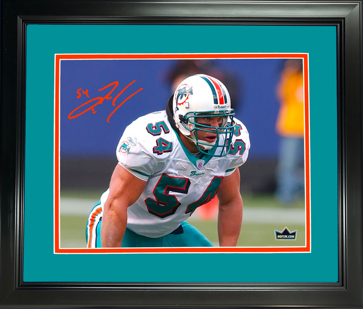 Framed Zach Thomas Miami Dolphins Facsimile Laser Engraved Signature Auto 11"x14" Football Photo HOFSM Holo