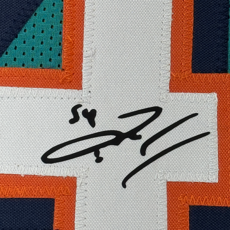 Framed Facsimile Autographed Zach Thomas 35x39 Miami Teal Reprint Laser Auto Football Jersey