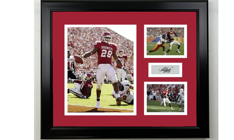 Framed Adrian Peterson Oklahoma Sooners Facsimile Laser Engraved Signature NCAA Football 14x11 3 Photo Collage