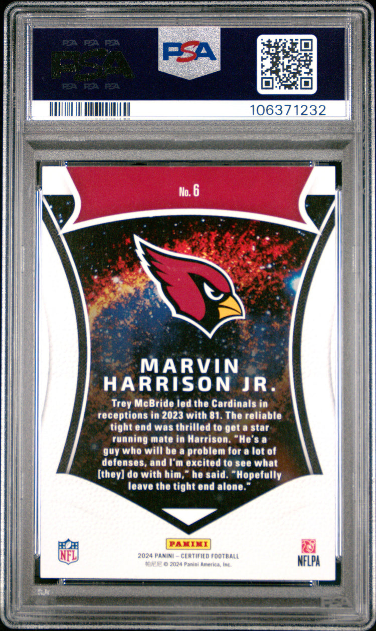 Graded 2024 Panini Certified Marvin Harrison Jr #6 Certified Rookie Mirror Bronze /299 Rookie RC Football Card PSA 10 Gem Mint
