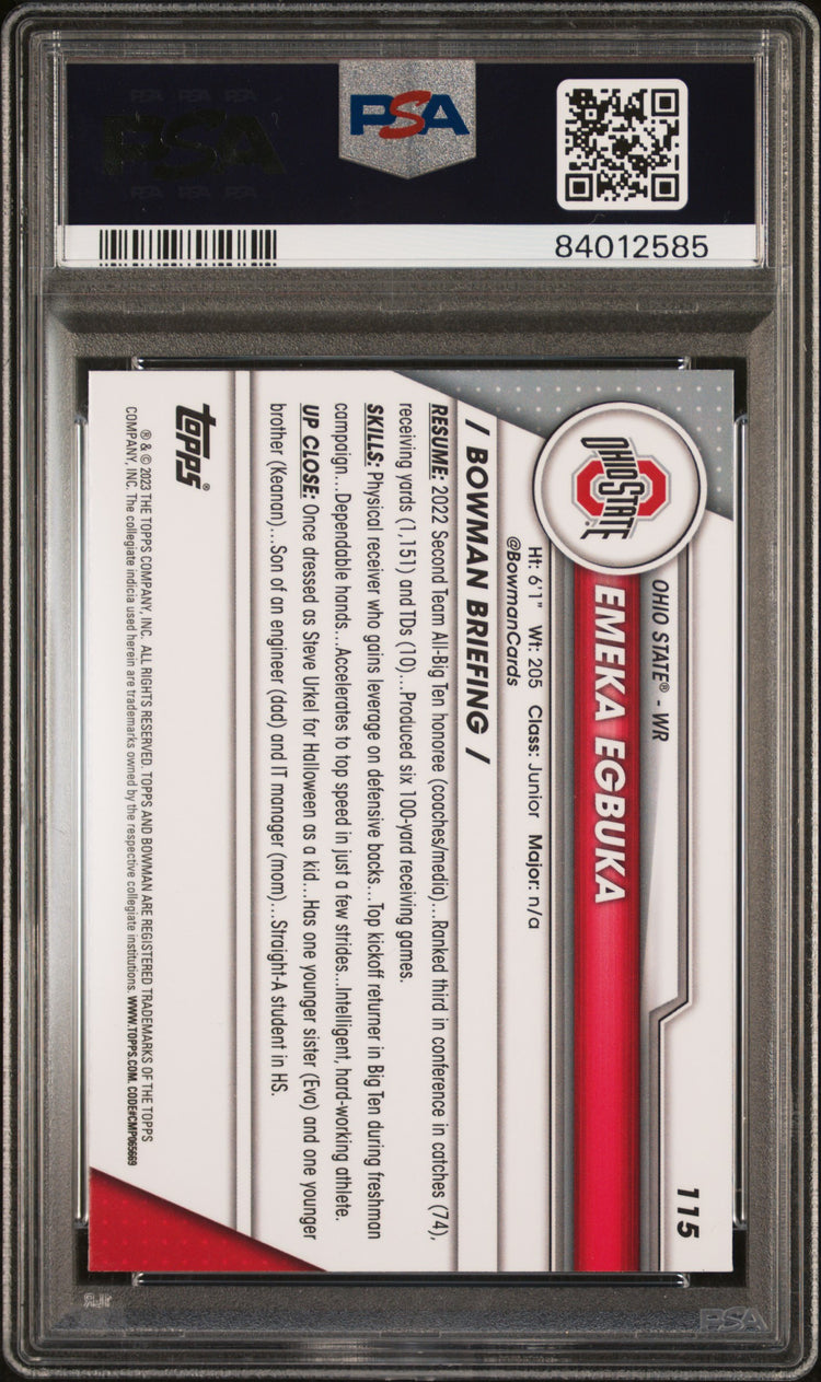Graded 2023 Topps Bowman U Chrome Emeka Egbuka #115 Shimmer Rookie RC Football Card PSA 10 Gem Mint