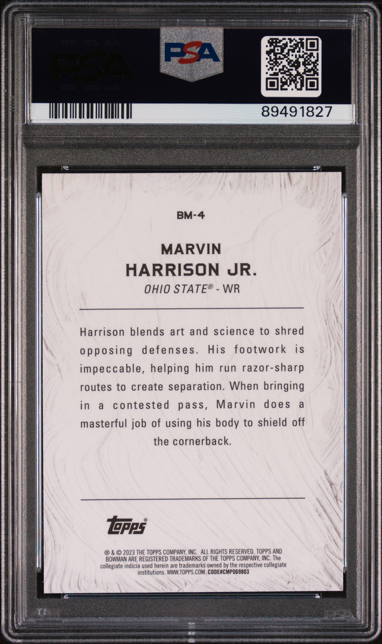 Graded 2023 Topps Bowman U Best Marvin Harrison Jr #BM4 Masterpieces Rookie RC Football Card PSA 10 Gem Mint