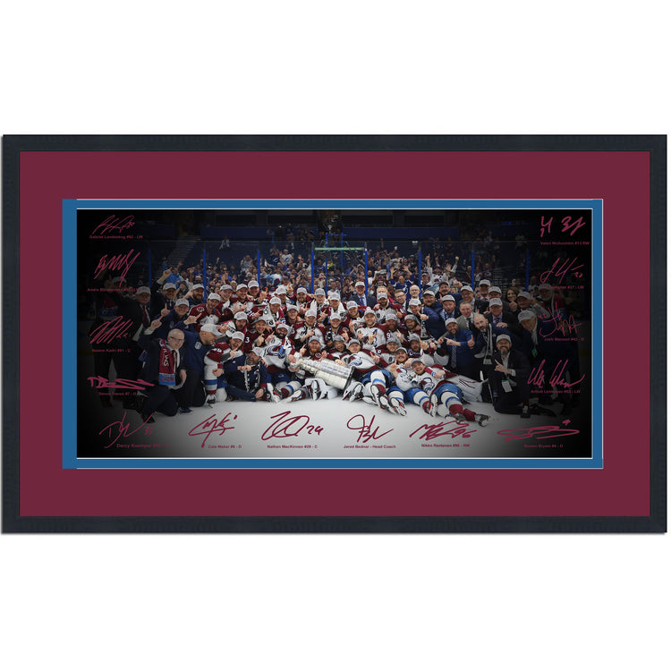 Framed Colorado Avalanche 2022 NHL Champions Facsimile Signature Team Auto 16x24 Hockey Photo