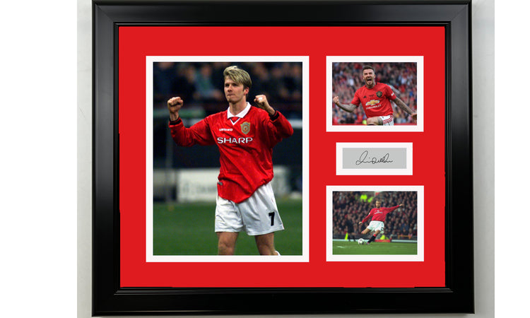 Framed David Beckham Manchester United Facsimile Laser Engraved Signature 14x11 3 Photo Collage