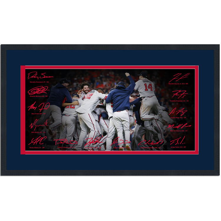 Framed Atlanta Braves 2021 World Series Champions Facsimile Signature Team Auto 16x24 Baseball Photo