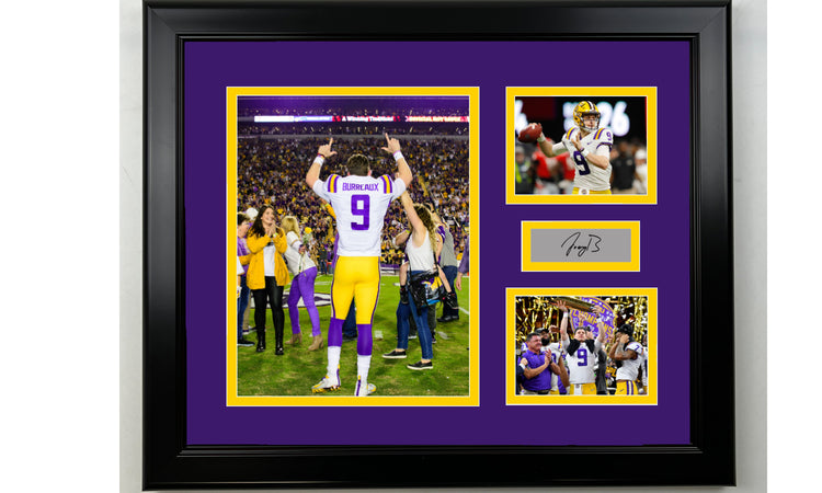 Framed Joe Burrow LSU Facsimile Laser Engraved Signature NCAA Football 14x11 3 Photo Collage