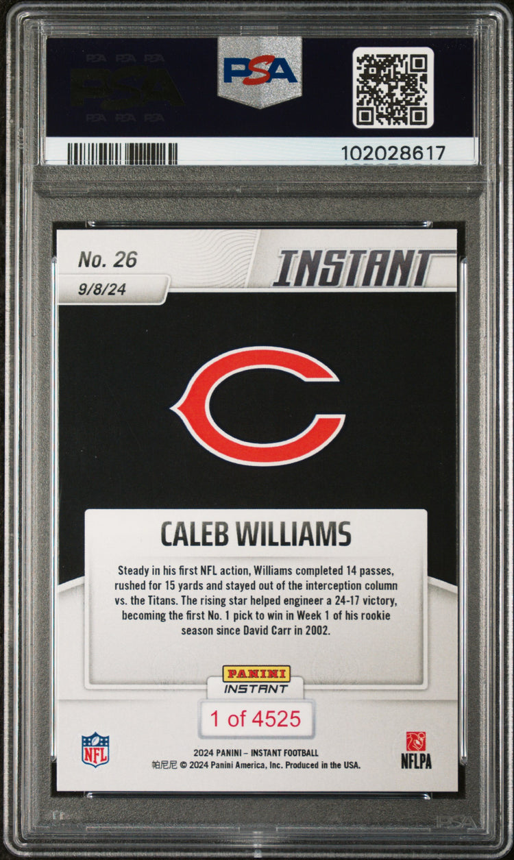Graded 2024 Panini Instant NFL Caleb Williams #26 Rookie RC Football Card PSA 10 Gem Mint