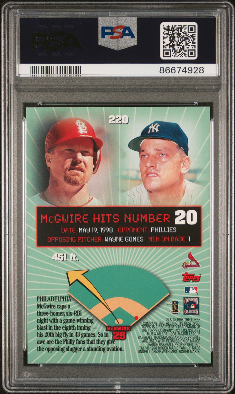 Graded 1999 Topps Mark McGwire #220 Home Run #20 Baseball Card PSA 7 Near Mint