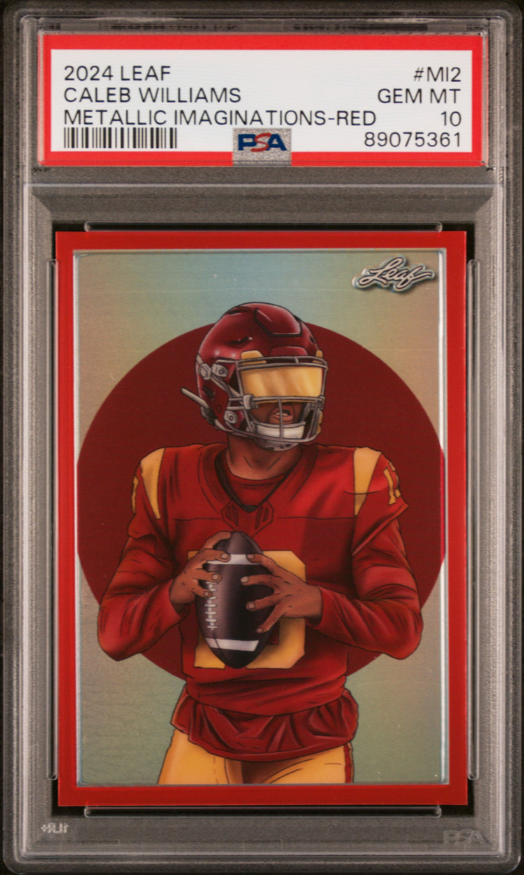 Graded 2024 Leaf Caleb Williams #MI2 Metallic Imaginations Red #/199 Rookie RC Football Card PSA 10 Gem Mint