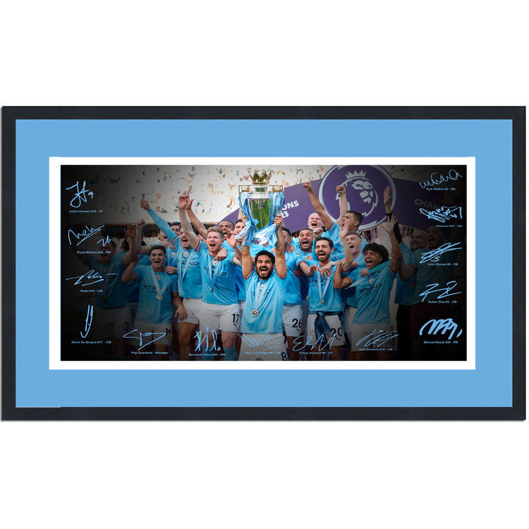 Framed Manchester City 2022/2023 Premier League Champions Facsimile Signature Team Auto 16x24 Soccer Photo
