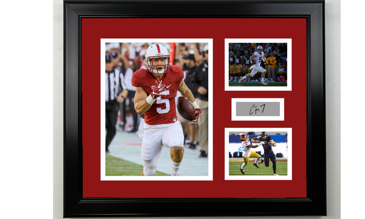 Framed Christian McCaffrey Stanford Cardinal Facsimile Laser Engraved Signature NCAA Football 14x11 3 Photo Collage