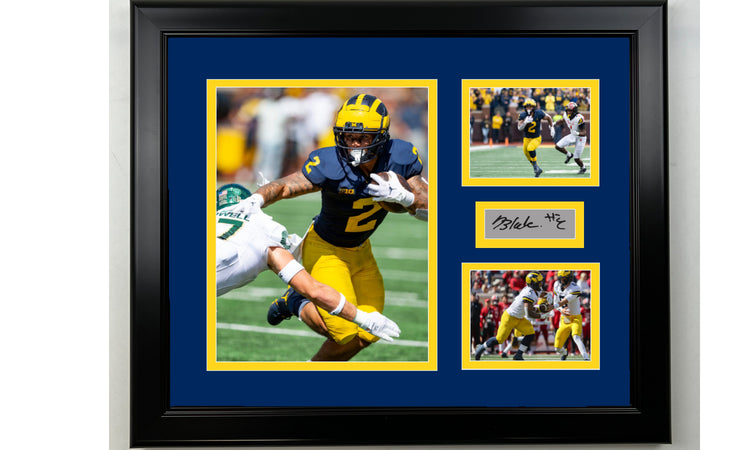 Framed Blake Corum Michigan Wolverines Facsimile Laser Engraved Signature Football 14x11 3 Photo Collage