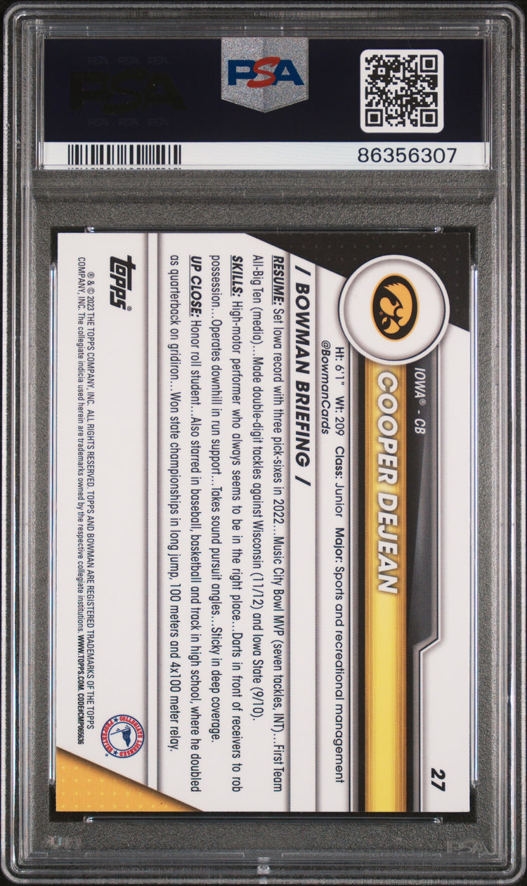 Graded 2023 Topps Bowman U Chrome Cooper DeJean #27 Rookie RC Football Card PSA 10 Gem Mint