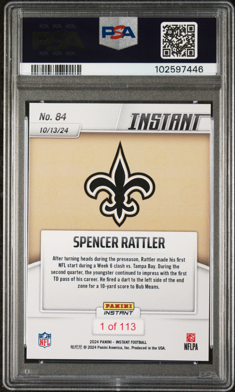 Graded 2024 Panini Instant NFL Spencer Rattler #84 Rookie RC Football Card PSA 10 Gem Mint