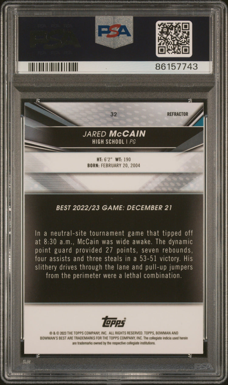 Graded 2022 Topps Bowman University Best Jared McCain #32 Refractor Rookie RC Basketball Card PSA 10 Gem Mint