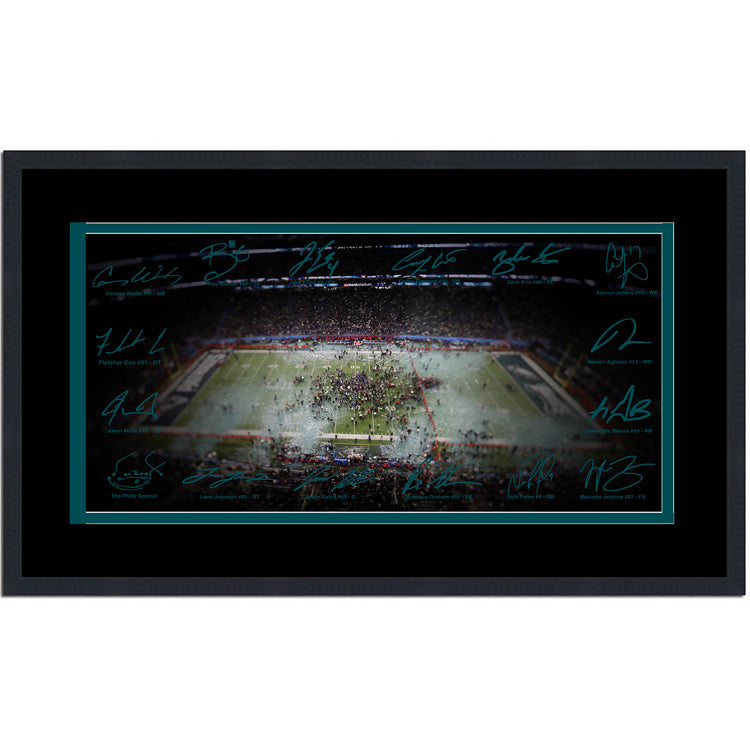 Framed Philadelphia Eagles Super Bowl LII Champions Facsimile Signature Team Auto 16x24 Football Photo