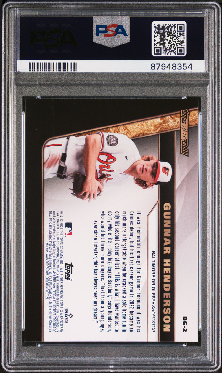 Graded 2023 Topps Update Gunnar Henderson #BG2 Black Gold Rookie RC Baseball Card PSA 10 Gem Mint