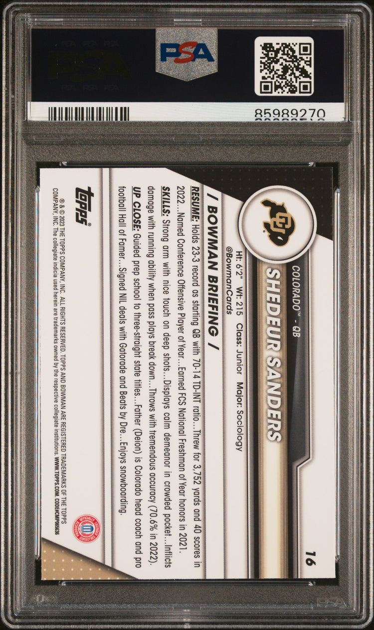 Graded 2023 Topps Bowman U Chrome Shedeur Sanders #16 Xfractor Rookie RC Football Card PSA 10 Gem Mint