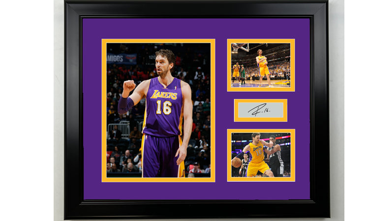 Framed Pau Gasol Los Angeles Lakers Facsimile Laser Engraved Signature Basketball 14x11 3 Photo Collage