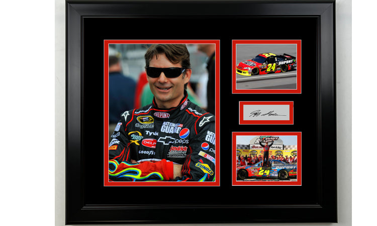 Framed Jeff Gordon NASCAR Facsimile Laser Engraved Signature 14x11 3 Photo Collage