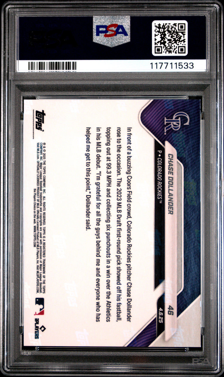 Graded 2025 Topps Now Chase Dollander #46 Orange Foil /25 Rookie RC Baseball Card PSA 10 Gem Mint