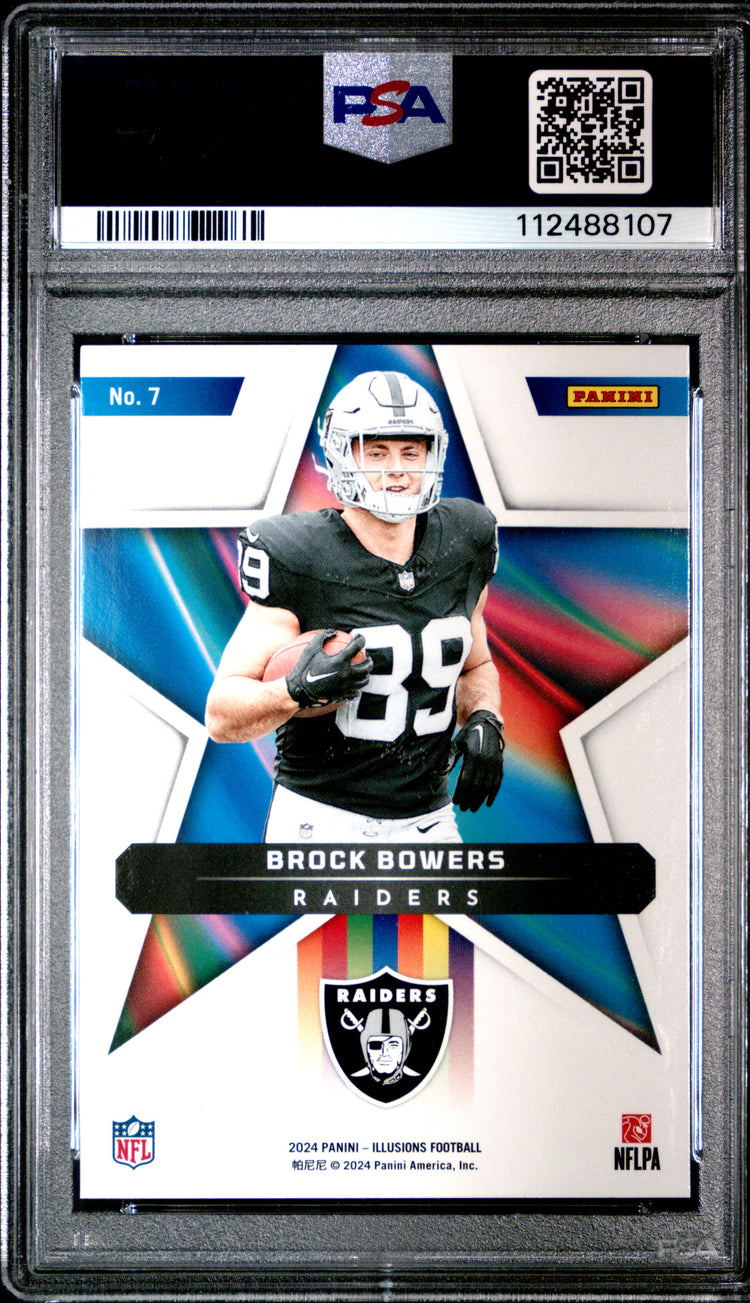 Graded 2024 Panini Illusions Brock Bowers #7 Shining Stars Rookie RC Football Card PSA 10 Gem Mint