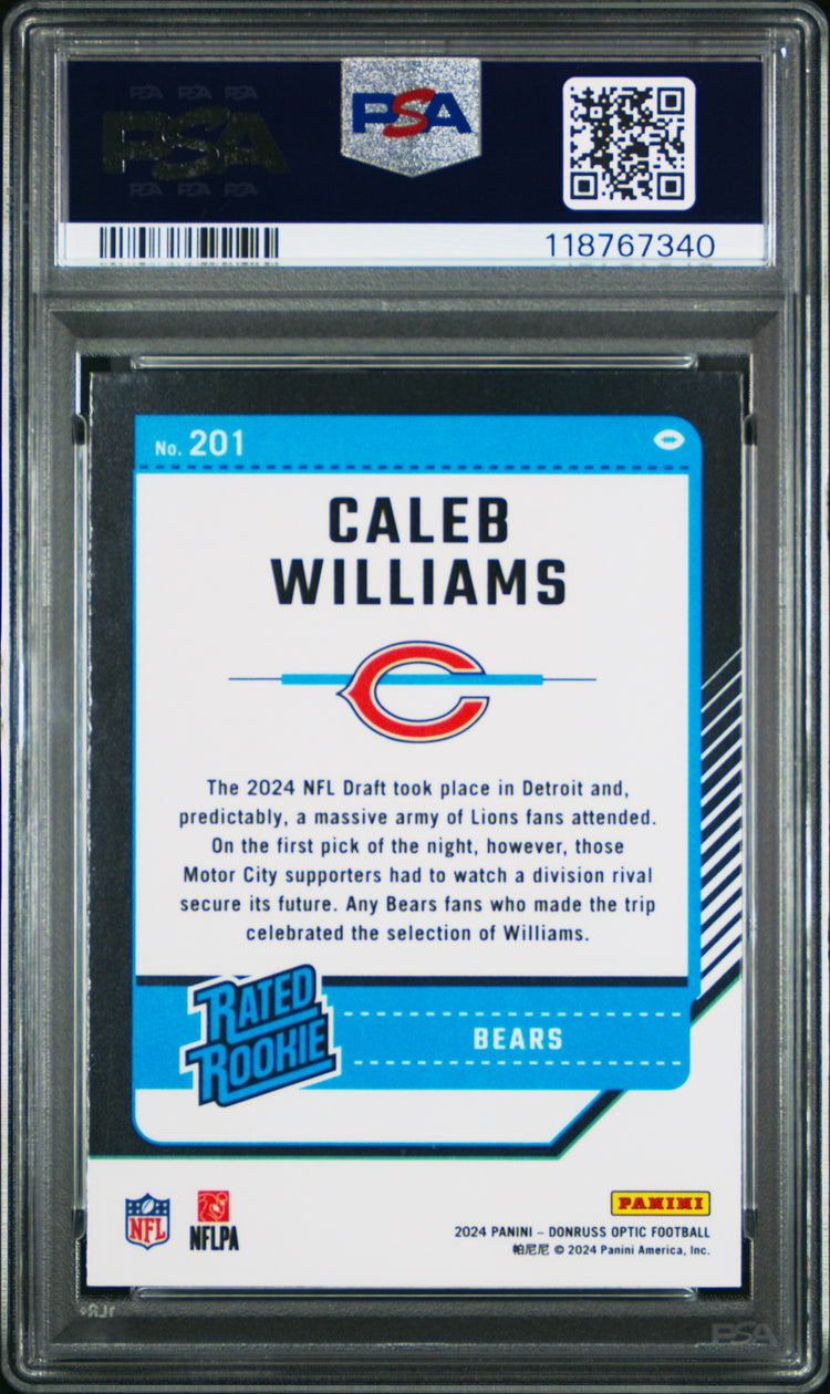 Graded 2024 Panini Donruss Optic Caleb Williams #201 Rookie RC Football Card PSA 10 Gem Mint