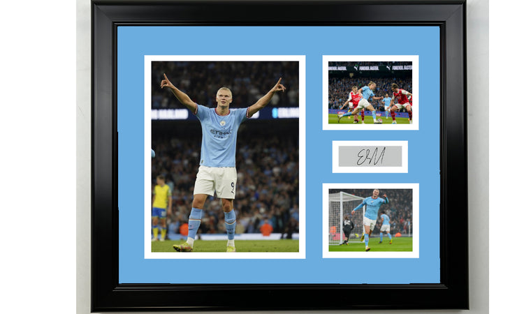 Framed Erling Haaland Manchester City Facsimile Laser Engraved Signature 14x11 3 Photo Collage