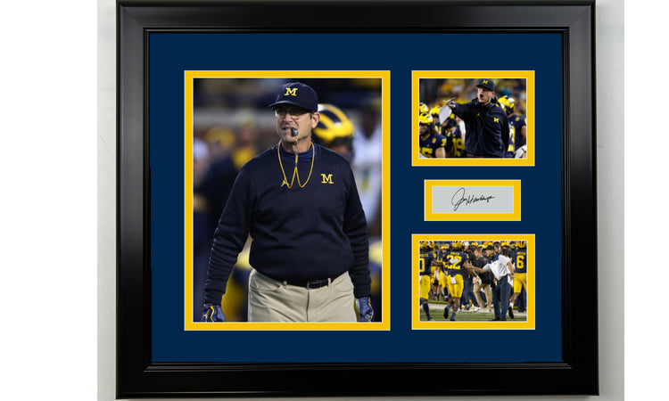 Framed Jim Harbaugh Michigan Wolverines Facsimile Laser Engraved Signature Football 14x11 3 Photo Collage