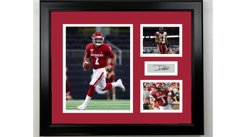Framed Jalen Hurts Oklahoma Sooners Facsimile Laser Engraved Signature NCAA Football 14x11 3 Photo Collage