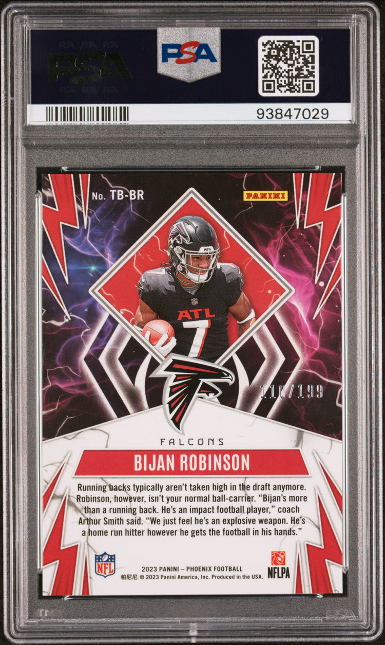 Graded 2023 Panini Phoenix Bijan Robinson #TBBR1 Thunderbirds Red /199 Rookie RC Football Card PSA 10 Gem Mint