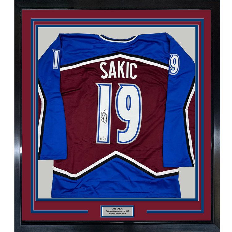Framed Facsimile Autographed Joe Sakic 35x39 Colorado Maroon Reprint Laser Auto Hockey Jersey