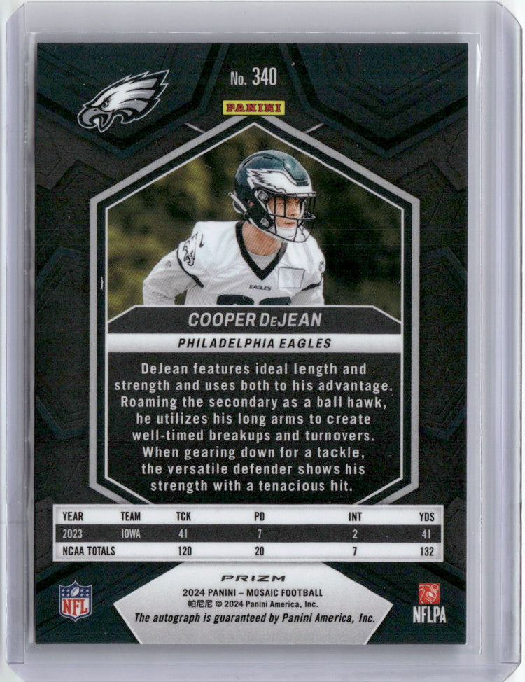 2024 Panini Mosaic Blue Prizm Cooper DeJean #340 Auto Rookie RC Football Card