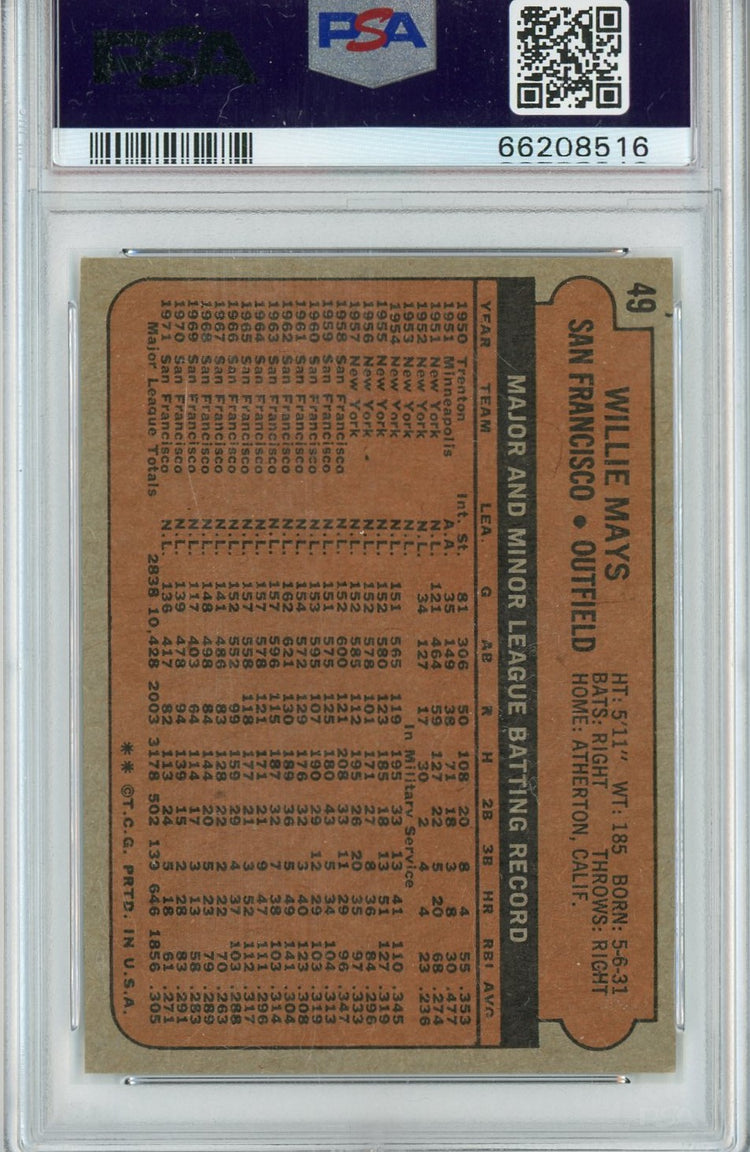 Graded 1972 Topps Willie Mays #49 Baseball Card PSA 5 Excellent