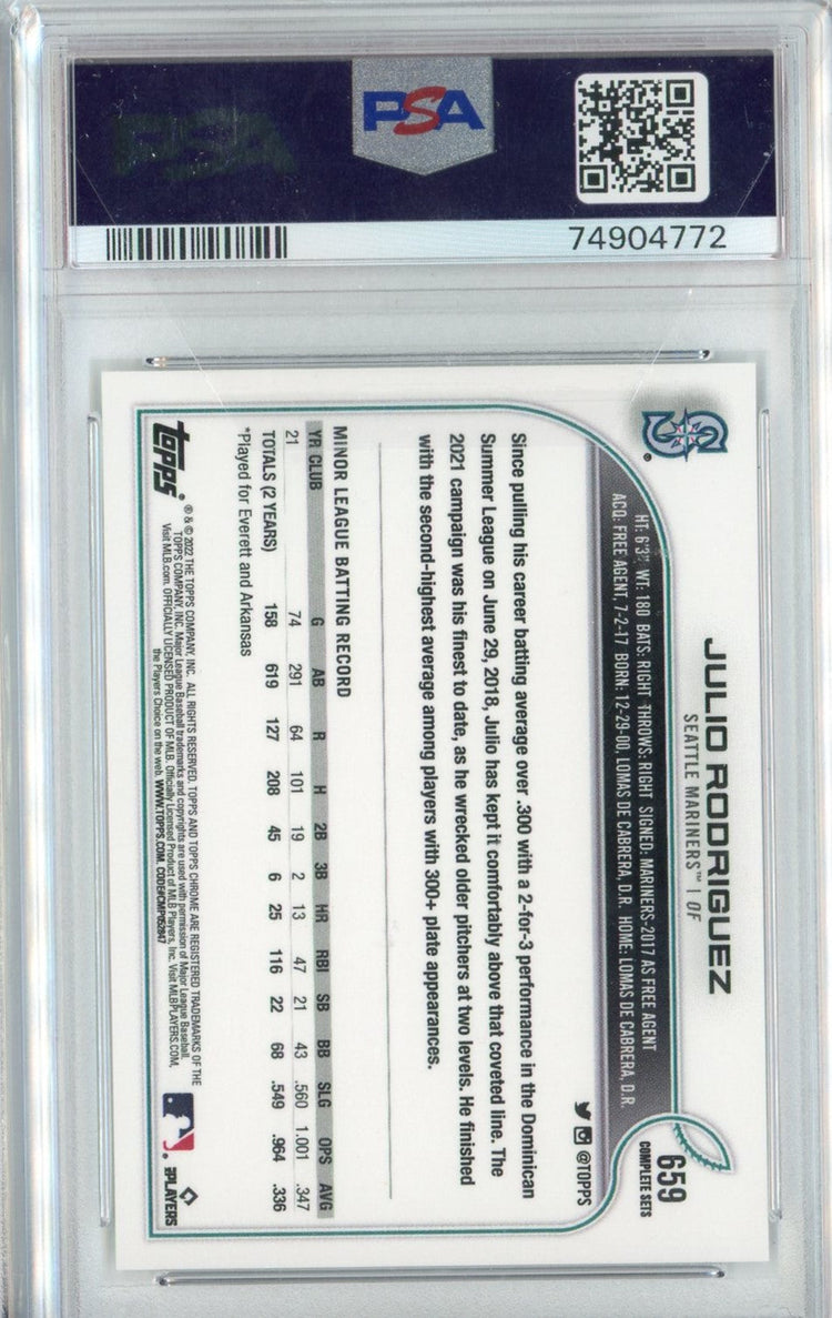 Graded 2022 Topps Complete Set Julio Rodriguez #659 582 Montgomery Club Rookie RC Baseball Card PSA 10 Gem Mint