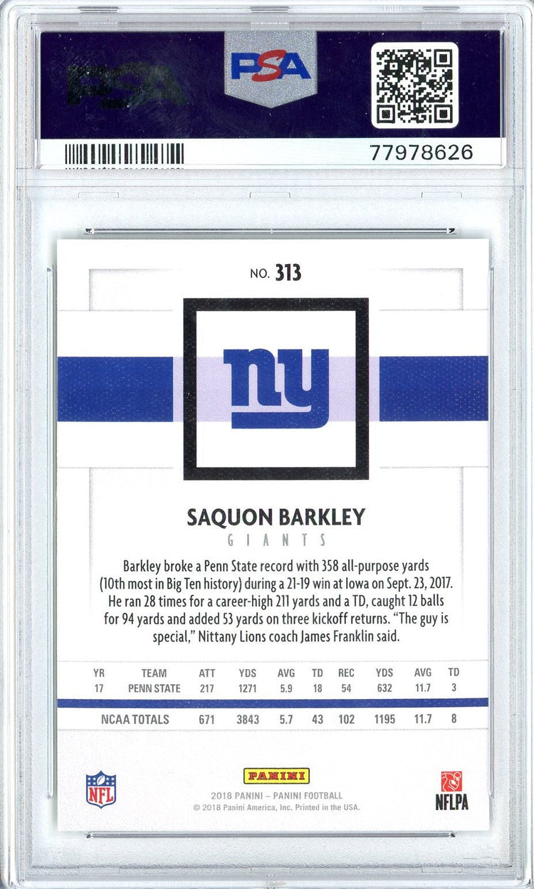 Graded 2018 Panini Saquon Barkley #313 Canvas Rookie RC Football Card PSA 10 Gem Mint