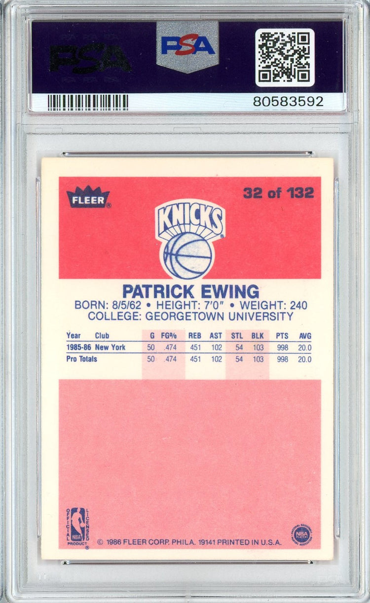 Graded 1986 Fleer Patrick Ewing #32 Rookie RC Basketball Card PSA 6 EX-MT