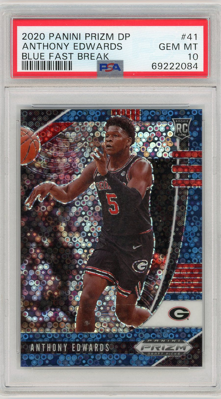 Graded 2020 Panini Prizm DP Anthony Edwards #41 Blue Fast Break #/175 Rookie RC Basketball Card PSA 10 Gem Mint