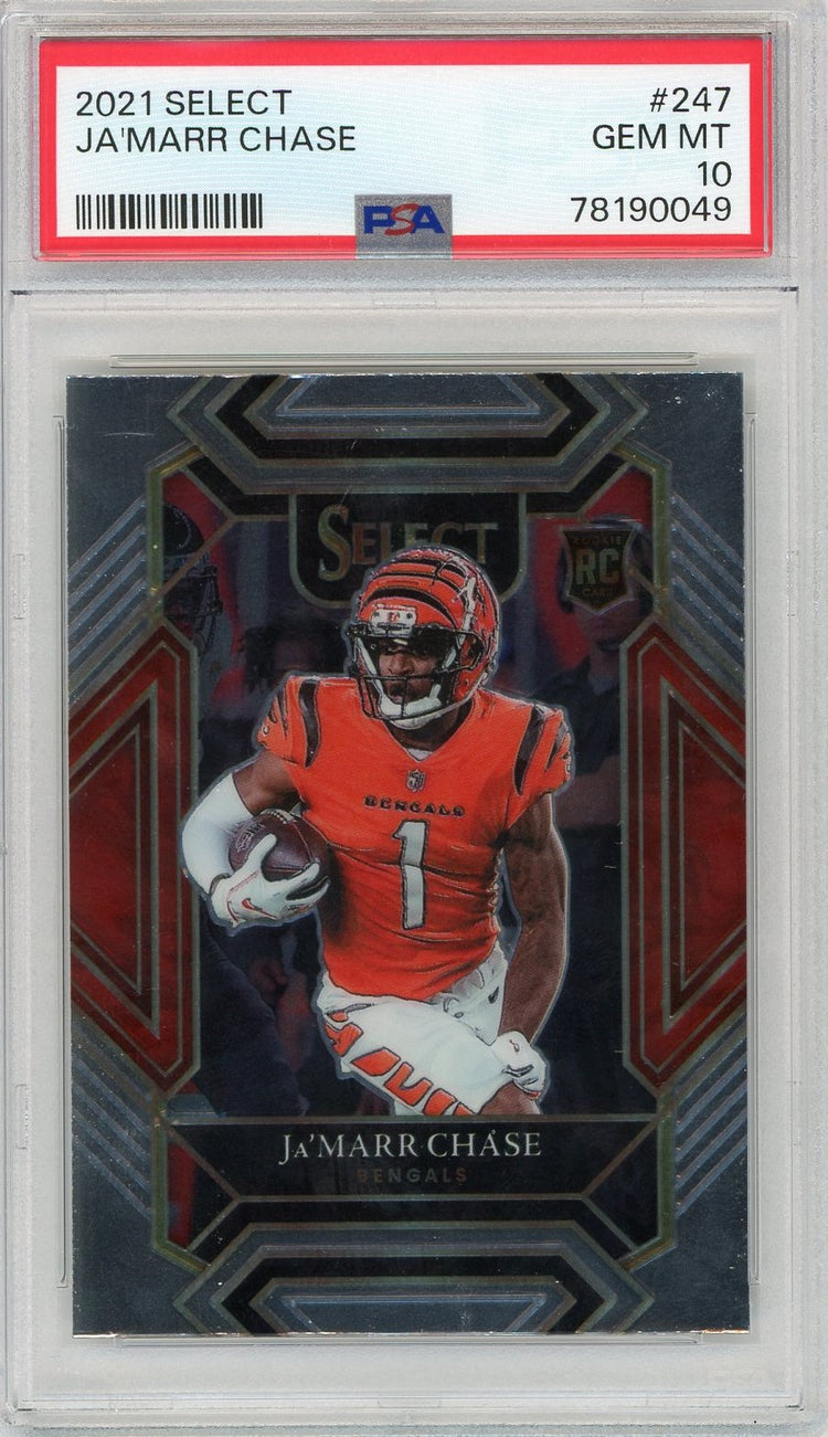 Graded 2021 Panini Select Ja'Marr Chase #247 Rookie RC Football Card PSA 10 Gem Mint
