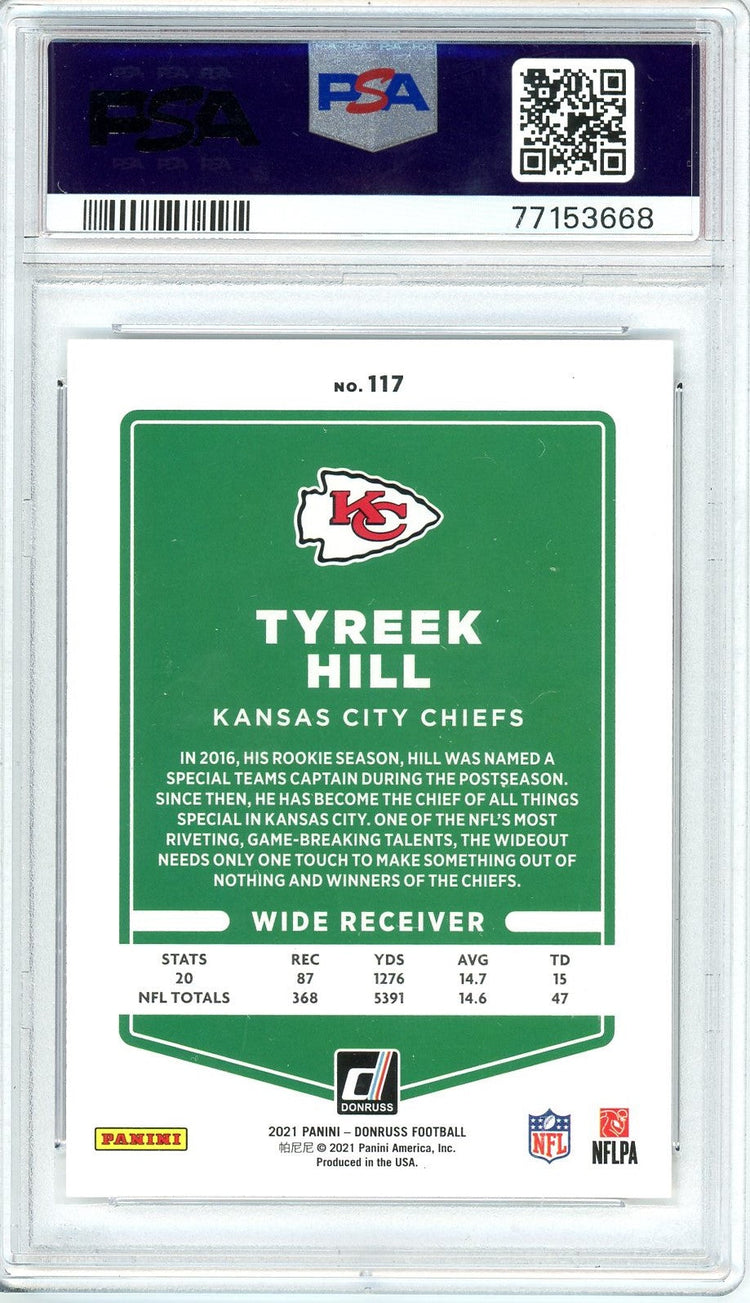 Graded 2021 Panini Donruss Tyreek Hill #117 Football Card PSA 10 Gem Mint