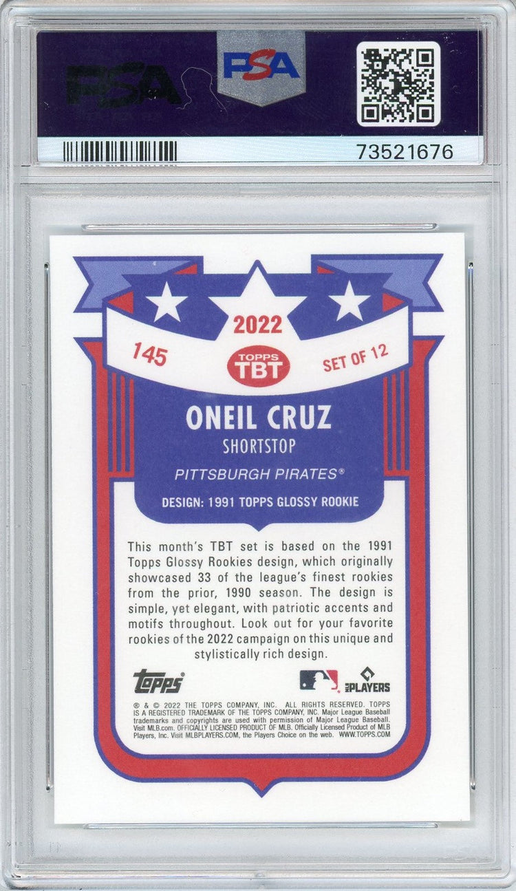 Graded 2022 Topps Oneil Cruz #145 Throwback Thursday Rookie RC Baseball Card PSA 10 Gem Mint
