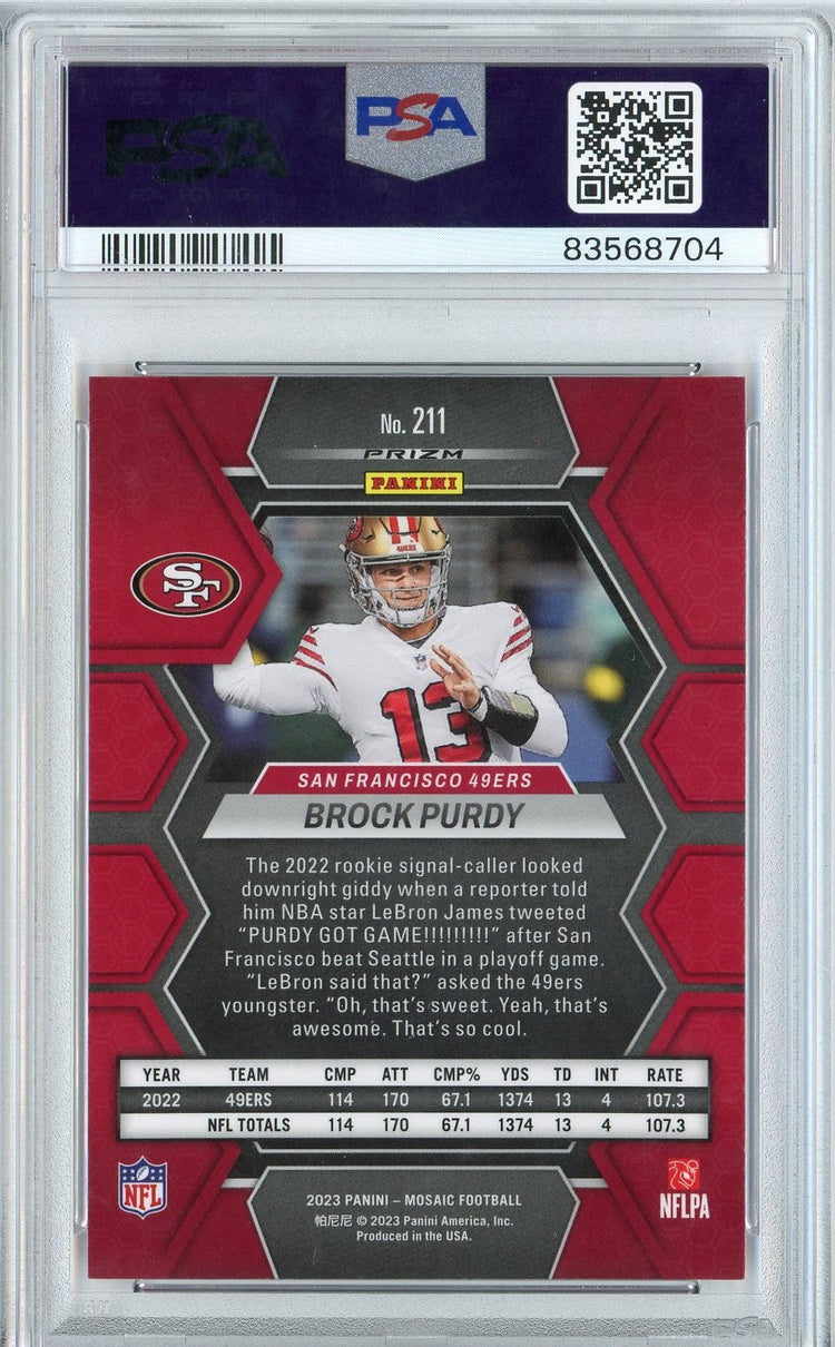 Graded 2023 Panini Mosaic Brock Purdy #211 Red Football Card PSA 10 Gem Mint