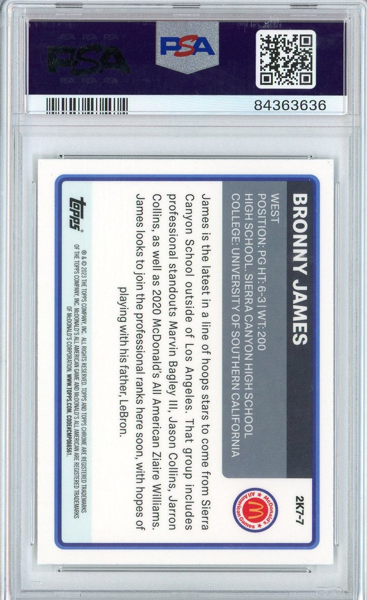 Graded 2023 Topps Chrome Bronny James #2K7-7 McDonalds AA Rookie RC Basketball Card PSA 10 Gem Mint